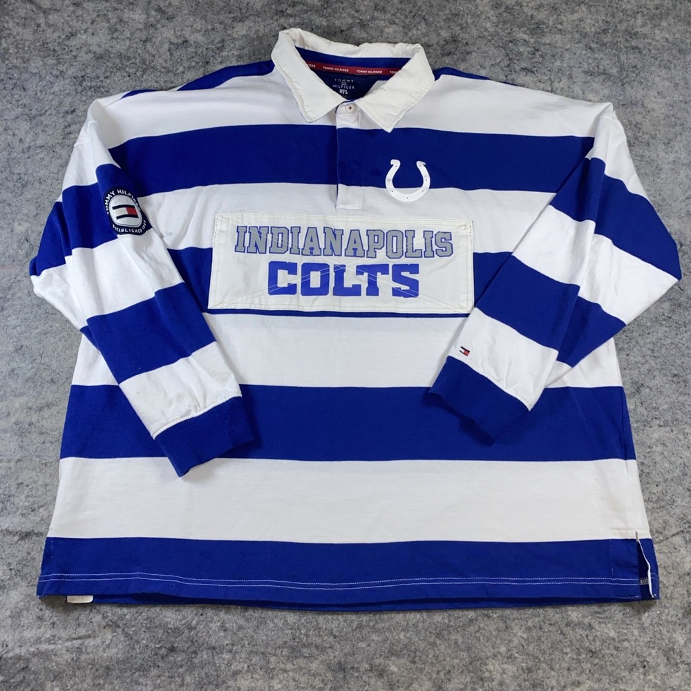 Tommy Hilfiger Indianapolis Colts Rugby Polo Shirt Men's 3X Blue & White Stripe‎